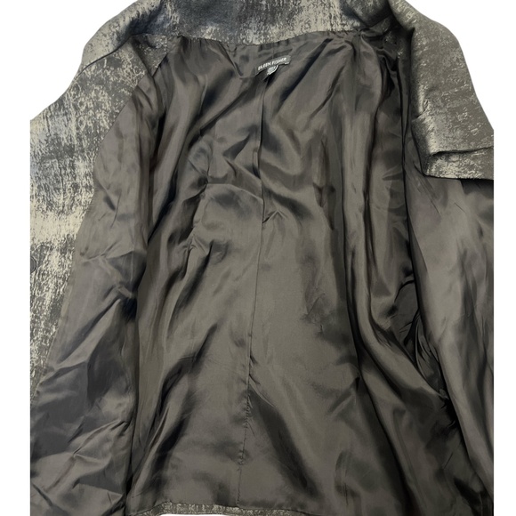 Eileen Fisher Charcoal Grandeur Jacquard High Collar Line Blazer Jacket Snaps M - Picture 5 of 11